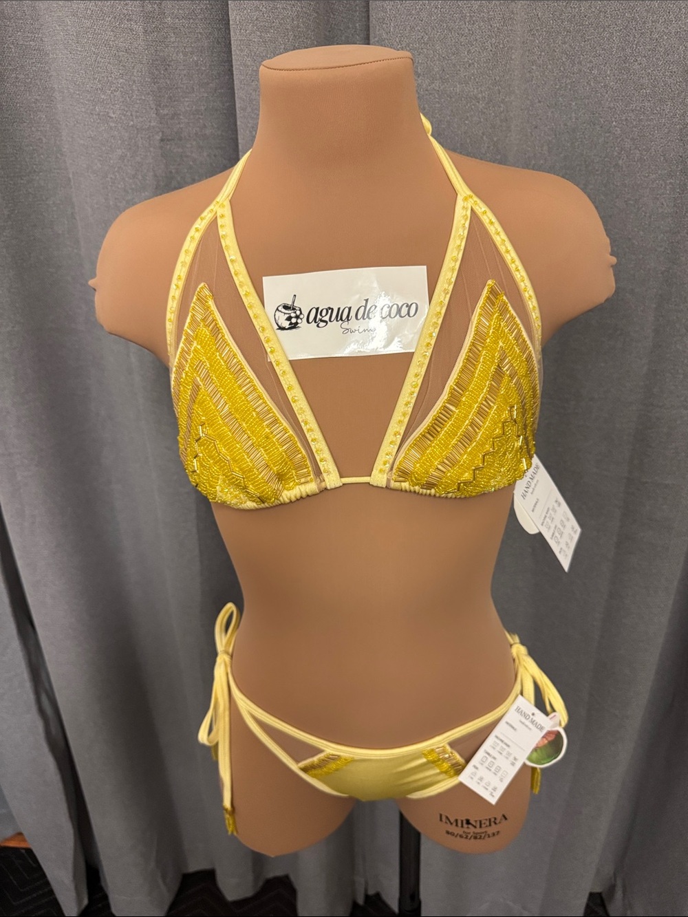 Agua de Coco Yellow Beaded Triangle Bikini